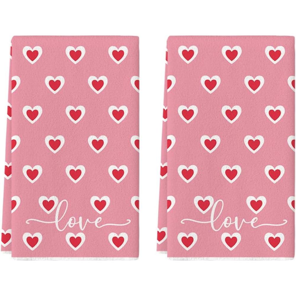 image:imageArtoid Mode Pink Candy Floss Love Heart Valentines Kitchen Towels Dish Towels 18x26 Inch Anniversary Wedding Decoration Cleaning Set of 2Pink