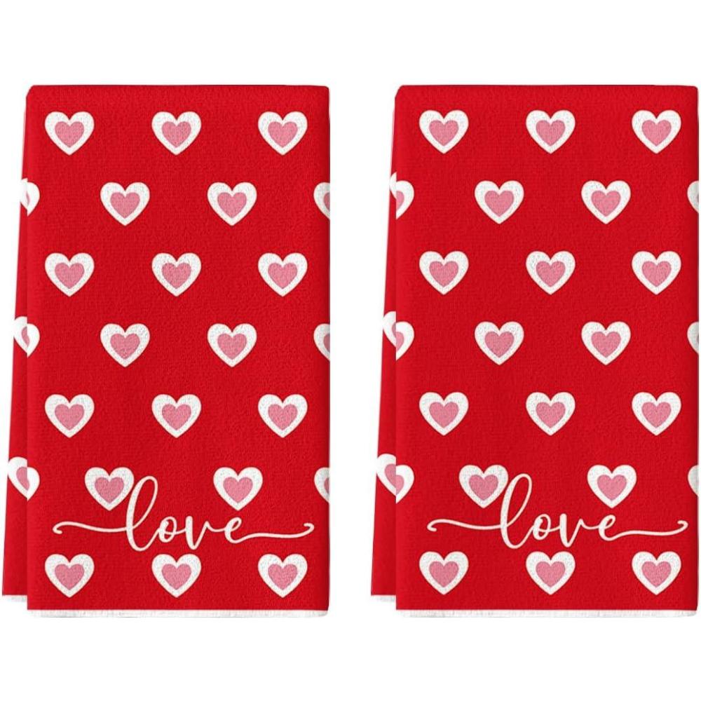 image:imageArtoid Mode Pink Candy Floss Love Heart Valentines Kitchen Towels Dish Towels 18x26 Inch Anniversary Wedding Decoration Cleaning Set of 2Red