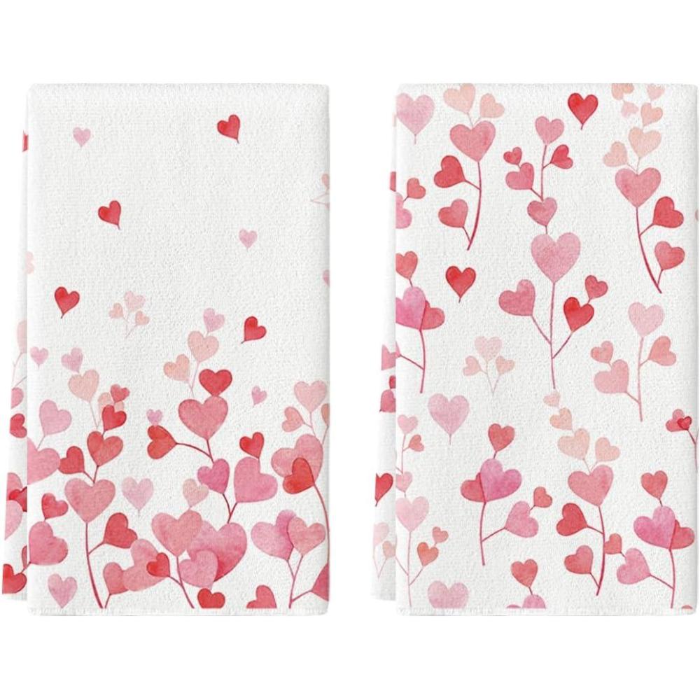 image:imageArtoid Mode Pink Love Heart Branch Valentines Kitchen Towels Dish Towels 18x26 Inch Anniversary Wedding Decoration Cleaning Set of 2Pink