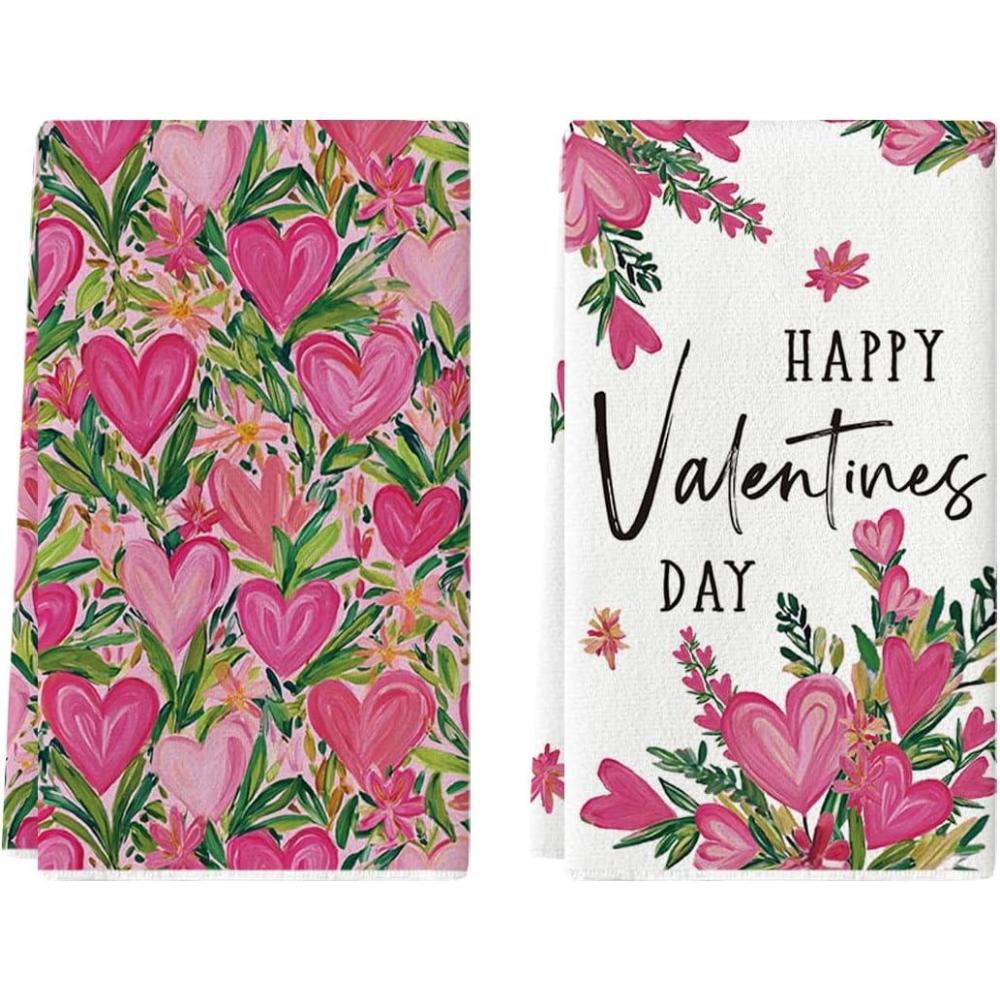 image:imageArtoid Mode Plant Floral Love Heart Valentines Kitchen Towels Dish Towels 18x26 Inch Anniversary Wedding Decoration Cleaning Set of 2