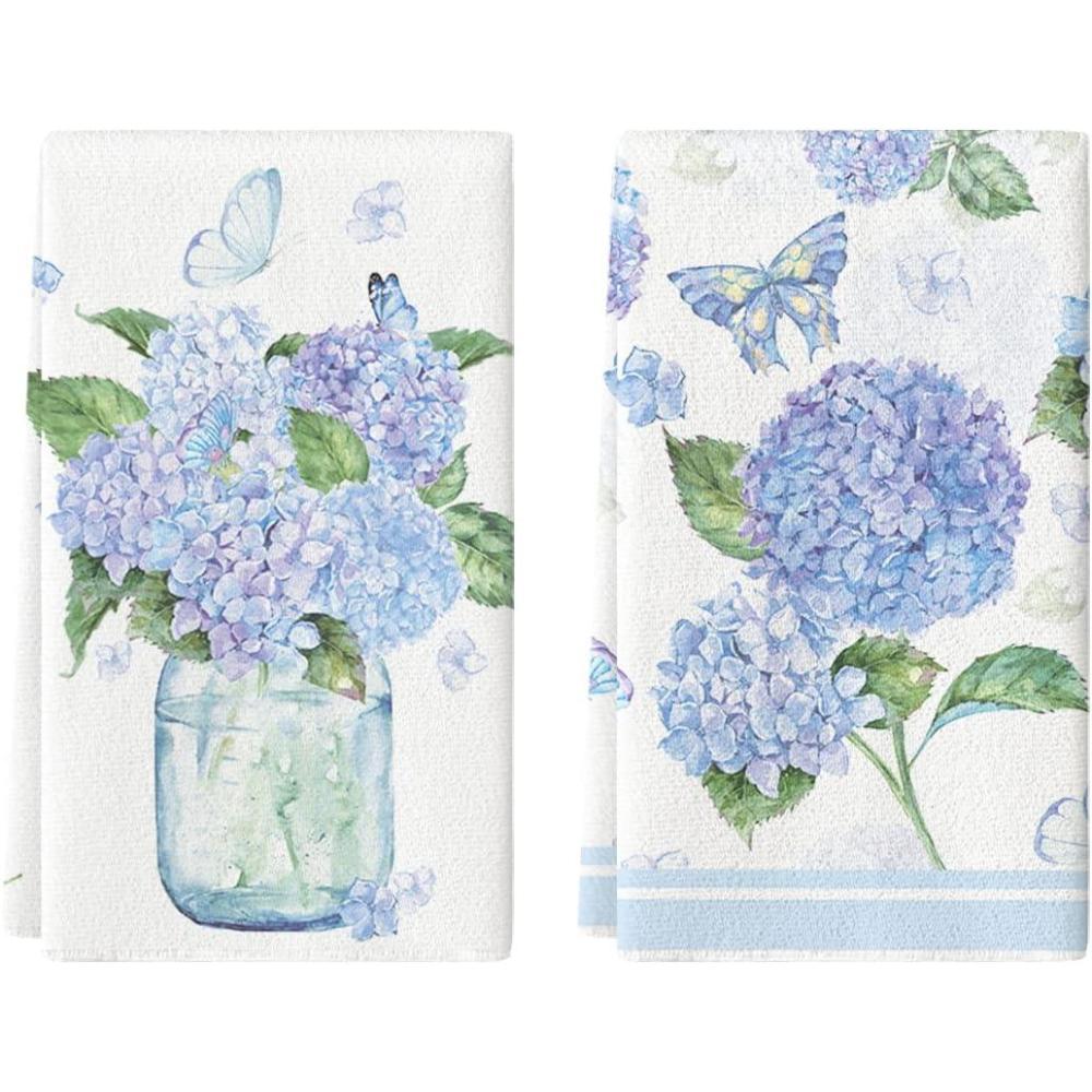 image:imageArtoid Mode Purple Hydrangea Vase Butterfly Spring Kitchen Towels Dish Towels 18x26 Inch Summer Flowers Holiday Decoration Cleaning Set of 2Blue