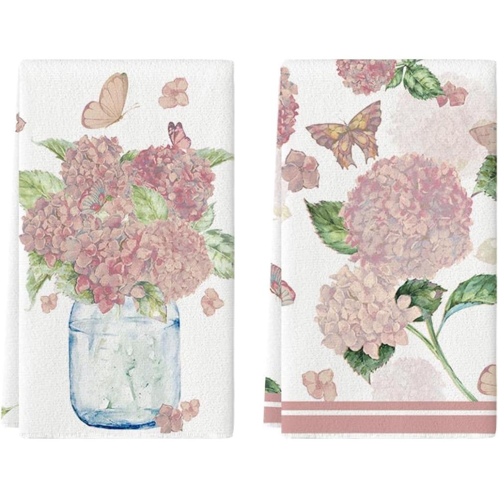 image:imageArtoid Mode Purple Hydrangea Vase Butterfly Spring Kitchen Towels Dish Towels 18x26 Inch Summer Flowers Holiday Decoration Cleaning Set of 2Pink