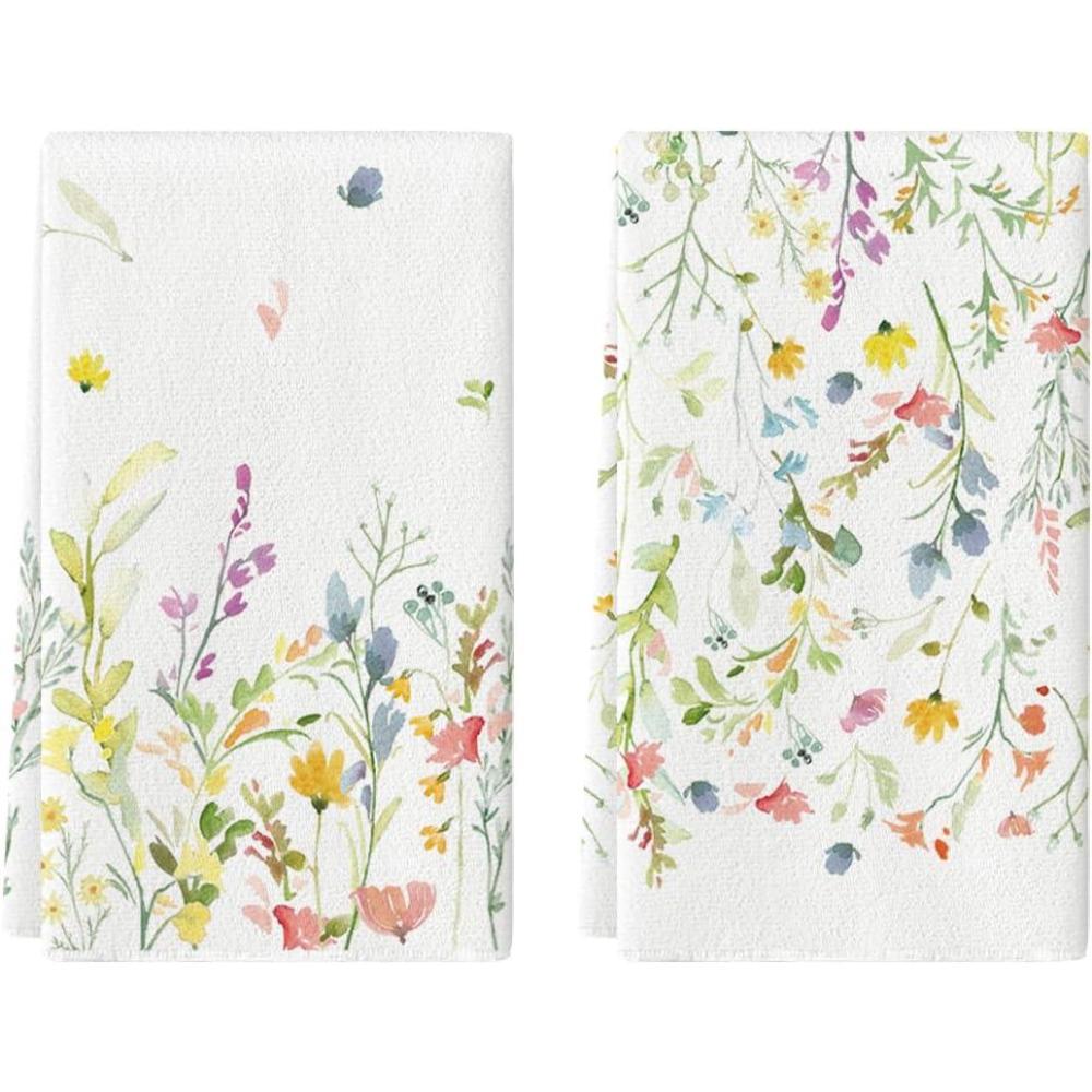 image:imageArtoid Mode Red Wildflower Floral Valentines Kitchen Towels Dish Towels 18x26 Inch Anniversary Wedding Decoration Cleaning Set of 2YellowBlue