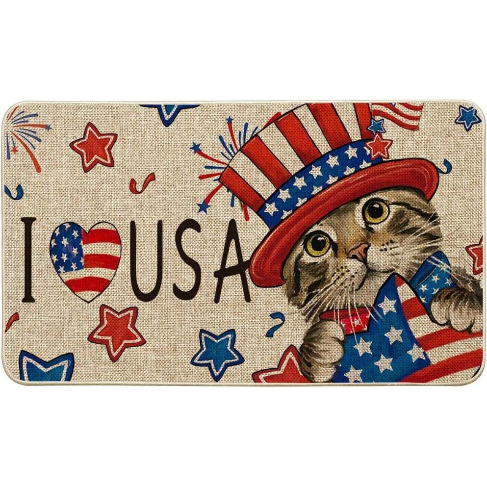 image:imageArtoid Mode Stars Cat Patriotic 4th of July Doormat Memorial Day Home Decor Switch Rug Door Mat Floor Mat for Indoor Outdoor 17x29 Inch