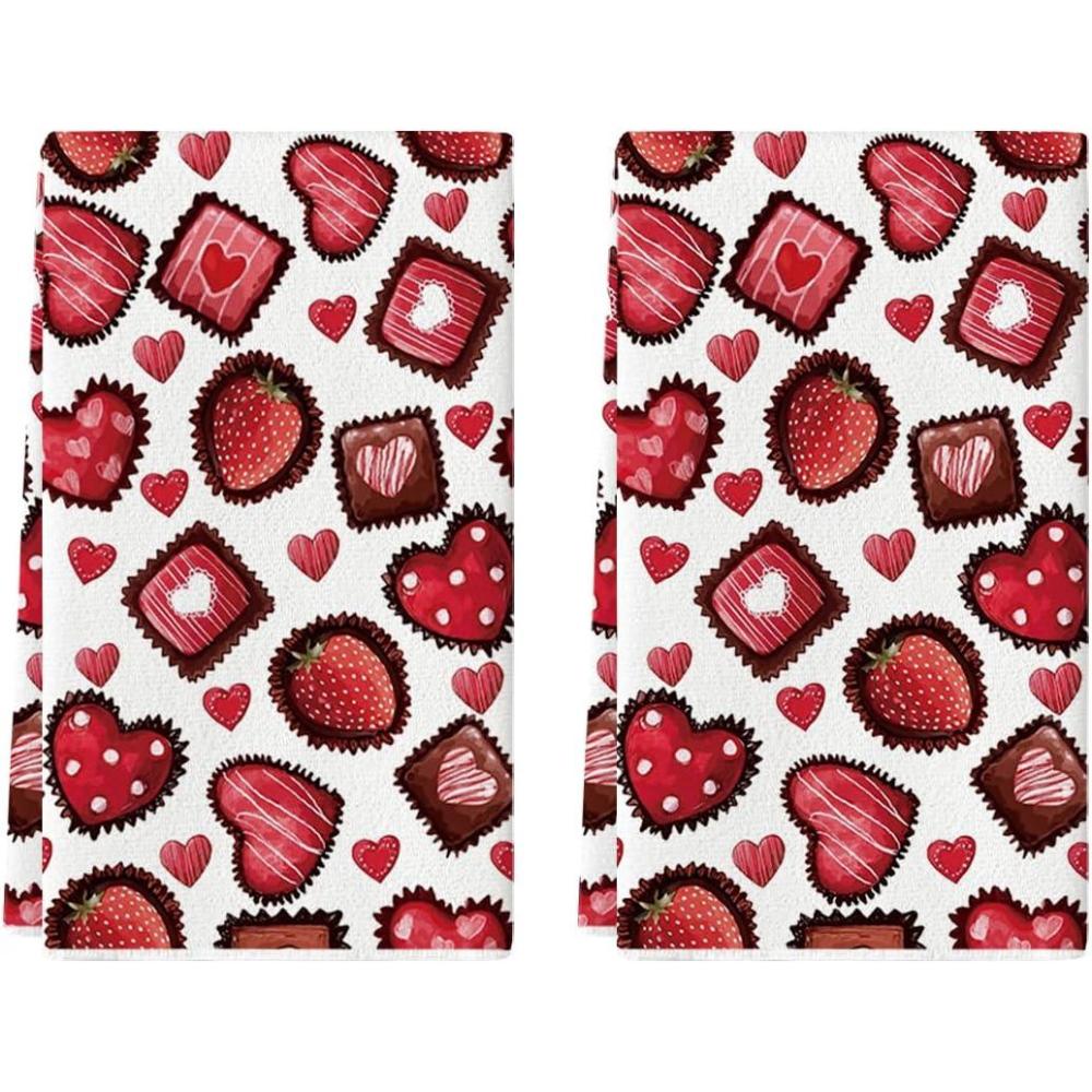 image:imageArtoid Mode Strawberry Chocolate Love Heart Valentines Kitchen Towels Dish Towels 18x26 Inch Anniversary Wedding Decoration Cleaning Set of 2