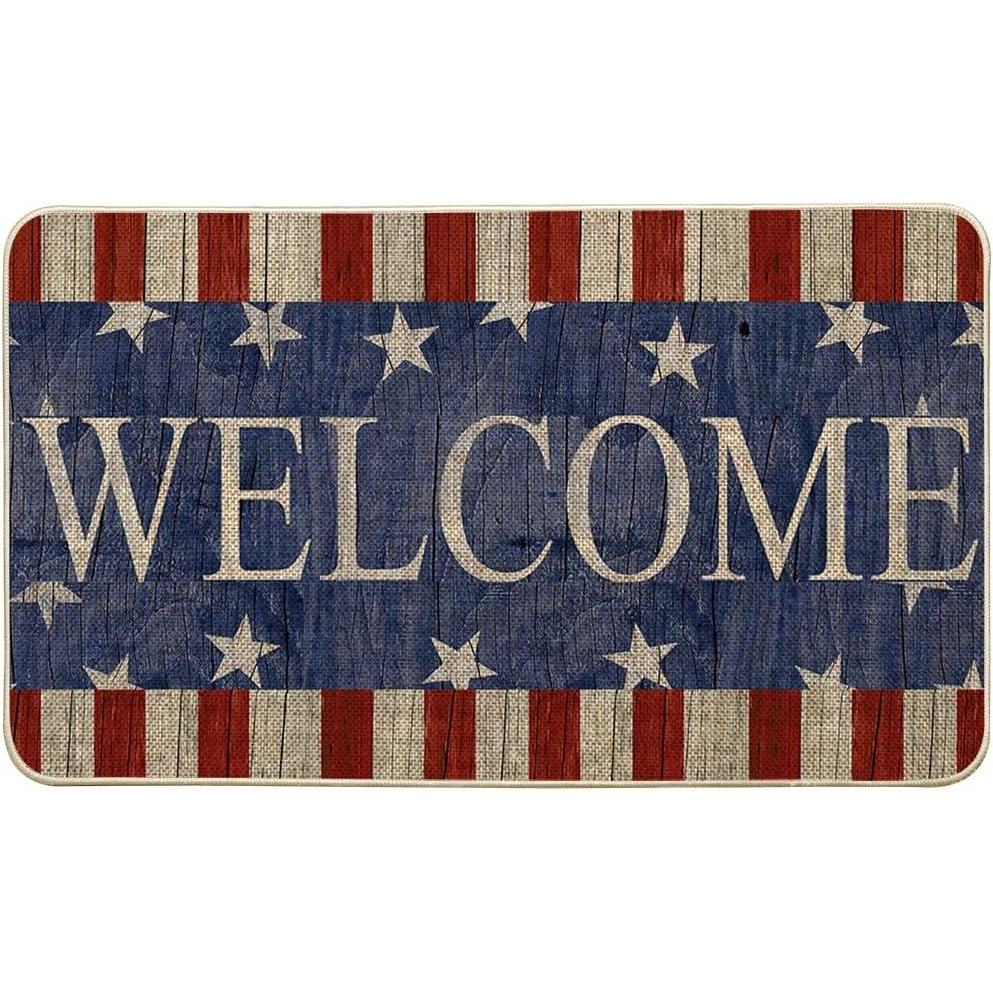 image:imageArtoid Mode Stripes Stars Welcome Patriotic 4th of July Doormat Memorial Day Home Decor Switch Rug Door Mat Floor Mat for Indoor Outdoor 17x29 Inch