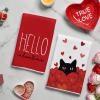 Artoid Mode Black Cats Pink Hearts Paw Print Valentine’s Kitchen Towels Dish Towels, 18×26 Inch Anniversary Wedding Decoration Cleaning Set of 4(Red)
