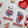 Artoid Mode Blue Porcelain Bowknot Love Heart Valentine’s Kitchen Towels Dish Towels, 18×26 Inch Anniversary Wedding Decoration Cleaning Set of 2