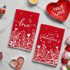 Artoid Mode Red Love Heart Floral Leaves Valentine’s Kitchen Towels Dish Towels, 18×26 Inch Anniversary Wedding Decoration Cleaning Set of 2