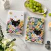 Artoid Mode Tulip Wild Flowers Black Cat Spring Kitchen Towels Dish Towels, 18×26 Inch Farmhouse Floral Decoration Hand Towels Set of 2