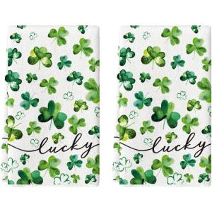 Artoid Mode Beige Clover Shamrock St. Patrick’s Day Kitchen Towels Dish Towels, 18×26 Inch Lucky Farmhouse Holiday Decoration Hand Towels Set of 2