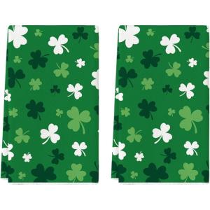 Artoid Mode Beige Clover Shamrock St.Patrick’s Day Kitchen Towels Dish Towels, 18×26 Inch Farmhouse Holiday Spring Decoration Cleaning Set of 2(Green)