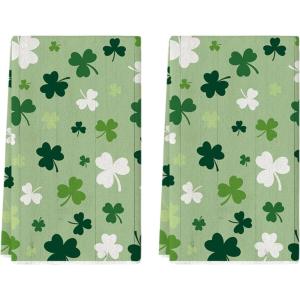 Artoid Mode Beige Clover Shamrock St.Patrick’s Day Kitchen Towels Dish Towels, 18×26 Inch Farmhouse Holiday Spring Decoration Cleaning Set of 2(Light Green)