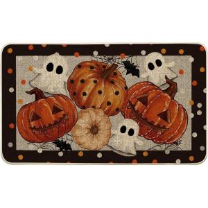 Artoid Mode Black Ghost Spooky Jack-O’-Lantern Pumpkin Halloween Doormat, Low-Profile Switch Rug Door Home Decor Mat Floor Mat for Indoor Outdoor 17×29 Inch(Black)