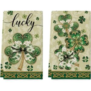 Artoid Mode Brown Lace Clover Shamrock St.Patrick’s Day Kitchen Dish Towels, 18×26 Inch Farmhouse Holiday Spring Decoration Cleaning Set of 2(Brown)