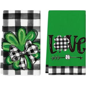 Artoid Mode Buffalo Plaid Shamrocks Love St. Patrick’s Day Kitchen Towels Dish Towels, 18×26 Inch Seasonal Spring Decoration Hand Towels Set of 2