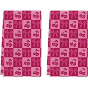 Artoid Mode Checkered Design Cherry Bowknot Valentine’s Kitchen Towels Dish Towels, 18×26 Inch Anniversary Wedding Decoration Cleaning Set of 2