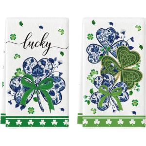 Artoid Mode Chinoiserie Clover Shamrock St.Patrick’s Day Kitchen Dish Towels, 18×26 Inch Farmhouse Holiday Spring Decoration Cleaning Set of 2