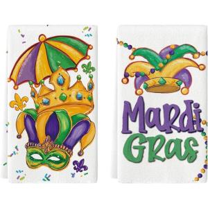 Artoid Mode Crown Mask Iris Umbrella Hats Mardi Gras Kitchen Towels Dish Towels, 18×26 Inch Farmhouse Decoration Cleaning Set of 2