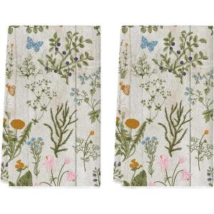 Artoid Mode Daisy Floral Butterfly Spring Kitchen Towels Dish Towels, 18×26 Inch Farmhouse Summer Decoration Cleaning Set of 2(Wood)