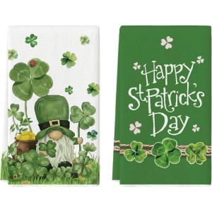 Artoid Mode Gnome Lucky Clover Shamrock St.Patrick’s Day Kitchen Dish Towels, 18×26 Inch Farmhouse Holiday Spring Decoration Cleaning Set of 2