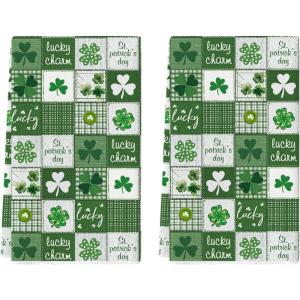 Artoid Mode Green Checkered Clover Shamrock St.Patrick’s Day Kitchen Dish Towels, 18×26 Inch Farmhouse Holiday Spring Decoration Cleaning Set of 2