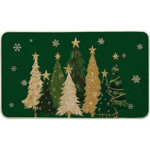 Artoid Mode Green Snowflakes Xmas Trees Christmas Doormat, Winter Low-Profile Switch Rug Home Decor Door Mat Floor Mat for Outdoor Indoor 17×29 Inch(Green)