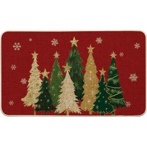 Artoid Mode Green Snowflakes Xmas Trees Christmas Doormat, Winter Low-Profile Switch Rug Home Decor Door Mat Floor Mat for Outdoor Indoor 17×29 Inch(Red)