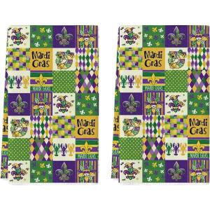 Artoid Mode Iris Donut Mask Lobster Checkered Design Mardi Gras Kitchen Towels Dish Towels, 18×26 Inch Farmhouse Decoration Cleaning Set of 2