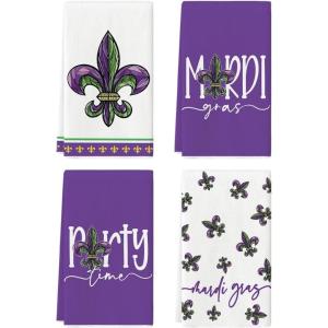 Artoid Mode Iris Perty Cary Mardi Gras Kitchen Towels Dish Towels, 18×26 Inch Farmhouse Decoration Cleaning Set of 4