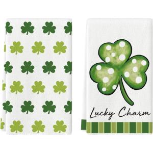 Artoid Mode Lace Polka dot Clover Shamrock St.Patrick’s Day Kitchen Dish Towels, 18×26 Inch Farmhouse Holiday Decoration Cleaning Set of 2