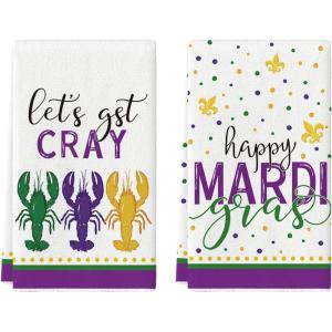 Artoid Mode Lobster Iris Happy Mardi Gras Kitchen Towels Dish Towels, 18×26 Inch Farmhouse Decoration Cleaning Set of 2