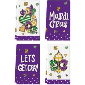 Artoid Mode Love Heart Iris Get Cary Mardi Gras Kitchen Towels Dish Towels, 18×26 Inch Farmhouse Decoration Cleaning Set of 4