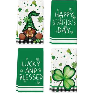 Artoid Mode Lucky Shamrock Gnome Happy St. Patrick’s Day Kitchen Towels Dish Towels, 18×26 Inch Seasonal Decoration Hand Towels Set of 4