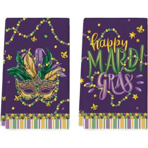Artoid Mode Mask Iris Beads Happy Mardi Gras Kitchen Towels Dish Towels, 18×26 Inch Farmhouse Decoration Cleaning Set of 2