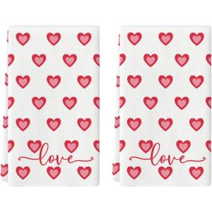 Artoid Mode Pink Candy Floss Love Heart Valentine’s Kitchen Towels Dish Towels, 18×26 Inch Anniversary Wedding Decoration Cleaning Set of 2(Beige)
