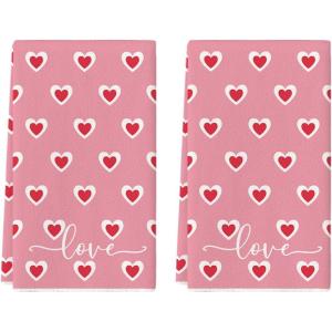 Artoid Mode Pink Candy Floss Love Heart Valentine’s Kitchen Towels Dish Towels, 18×26 Inch Anniversary Wedding Decoration Cleaning Set of 2(Pink)