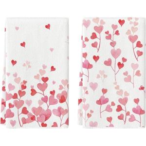 Artoid Mode Pink Love Heart Branch Valentine’s Kitchen Towels Dish Towels, 18×26 Inch Anniversary Wedding Decoration Cleaning Set of 2(Pink)