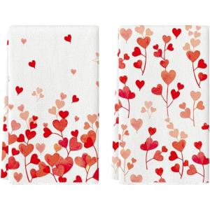 Artoid Mode Pink Love Heart Branch Valentine’s Kitchen Towels Dish Towels, 18×26 Inch Anniversary Wedding Decoration Cleaning Set of 2(Red)