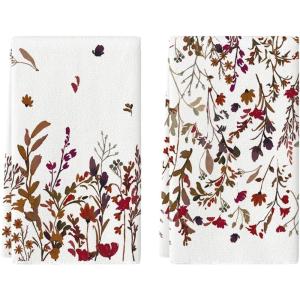 Artoid Mode Red Wildflower Floral Valentine’s Kitchen Towels Dish Towels, 18×26 Inch Anniversary Wedding Decoration Cleaning Set of 2(Black)