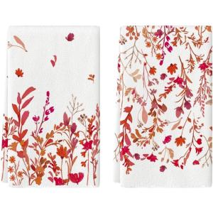 Artoid Mode Red Wildflower Floral Valentine’s Kitchen Towels Dish Towels, 18×26 Inch Anniversary Wedding Decoration Cleaning Set of 2(Red)
