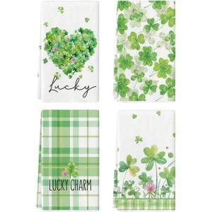 Artoid Mode Shamrock French Stripes Love Motto St. Patrick’s Day Home Kitchen Towels, 18×26 Inch Seasonal Holiday Decoration Hand Towels Set of 4