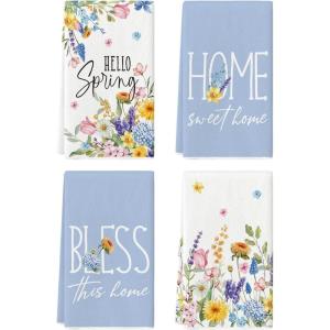 Artoid Mode Sweet Home Floral Bless Spring Kitchen Towels Dish Towels, 18×26 Inch Farmhouse Summer Decoration Cleaning Set of 4