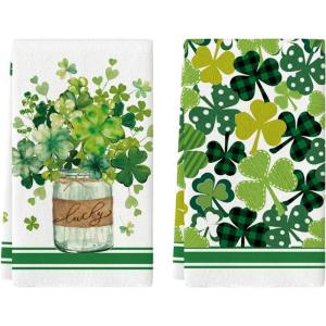 Artoid Mode Vase Clover Shamrock St.Patrick’s Day Kitchen Dish Towels, 18×26 Inch Farmhouse Holiday Decoration Spring Cleaning Set of 2