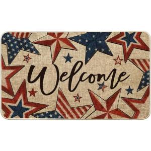 Artoid Mode Welcome American Flag Stars Patriotic 4th of July Doormat, Memorial Day Home Decor Switch Rug Door Mat Floor Mat 17×29 Inch
