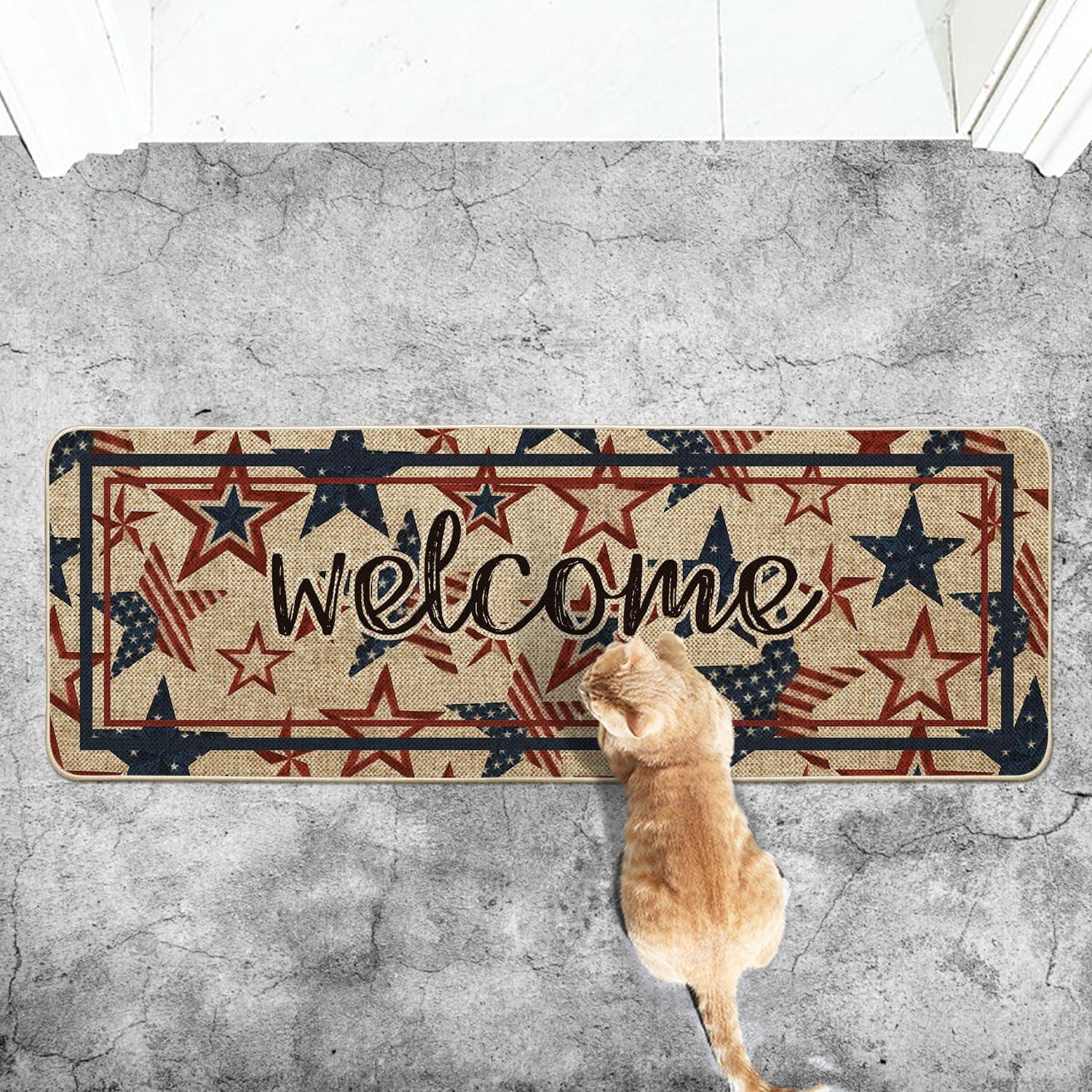 image:imageArtoid Mode America Stars Memorial Day Welcome Doormat 4th of July Patriotic Independence Day Home Decor LowProfile Switch Rug Door Mat Floor Mat for Indoor Outdoor 17x47 InchBeige