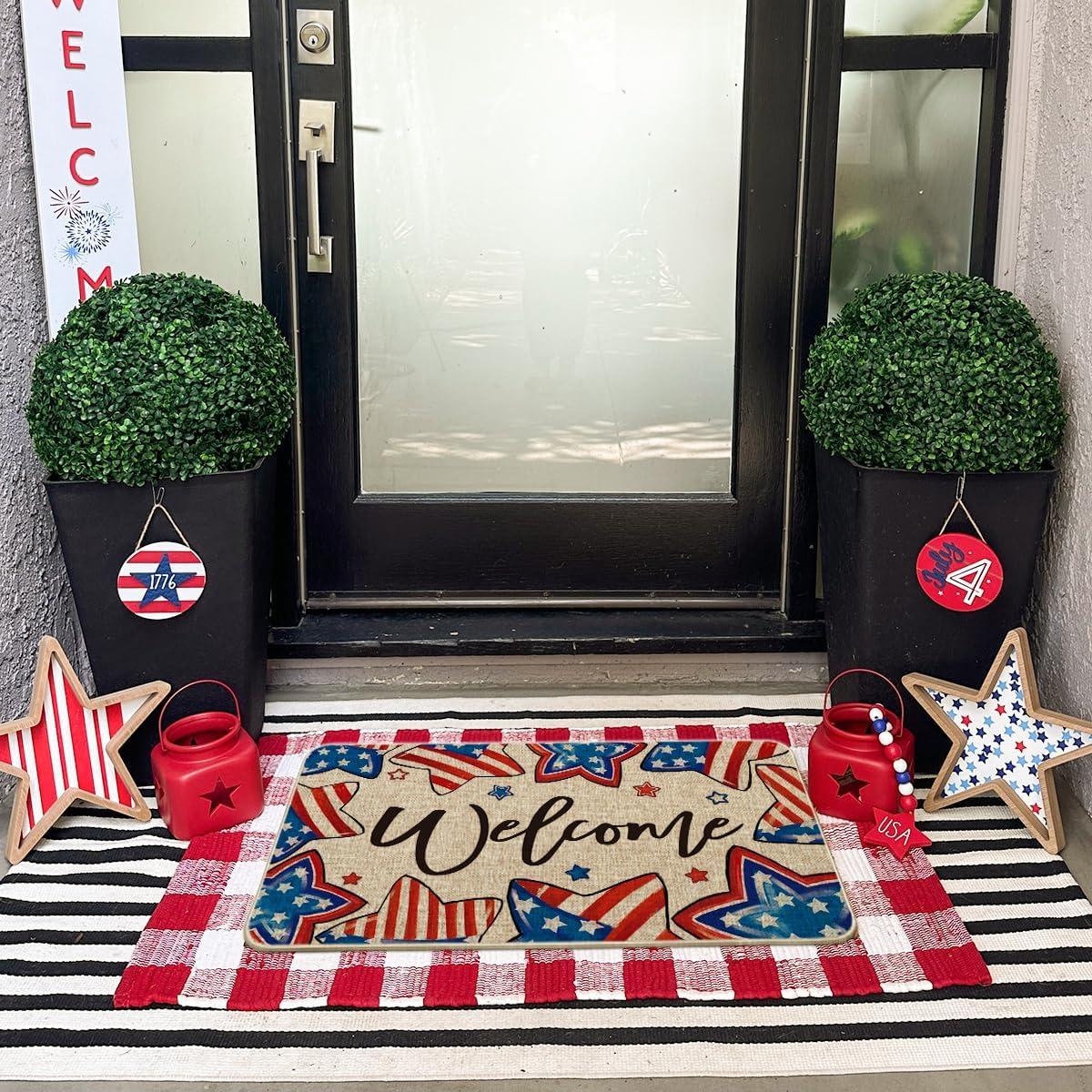 image:imageArtoid Mode American Flag Stars Welcome Patriotic 4th of July Doormat Memorial Day Home Decor Switch Rug Door Mat Floor Mat for Indoor Outdoor 17x29 Inch