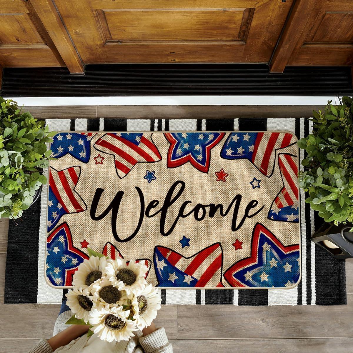 image:imageArtoid Mode American Flag Stars Welcome Patriotic 4th of July Doormat Memorial Day Home Decor Switch Rug Door Mat Floor Mat for Indoor Outdoor 17x29 Inch