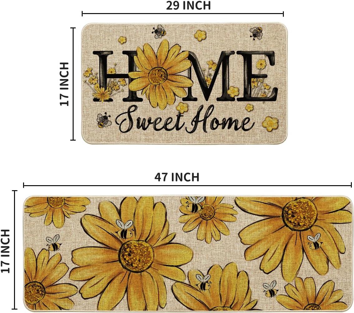 image:imageArtoid Mode Beige Bee Sunflower Daisy Home Spring Kitchen Mats Set of 2 Summer Home Decor LowProfile Kitchen Rugs for Floor 17x29 and 17x47 InchBeige