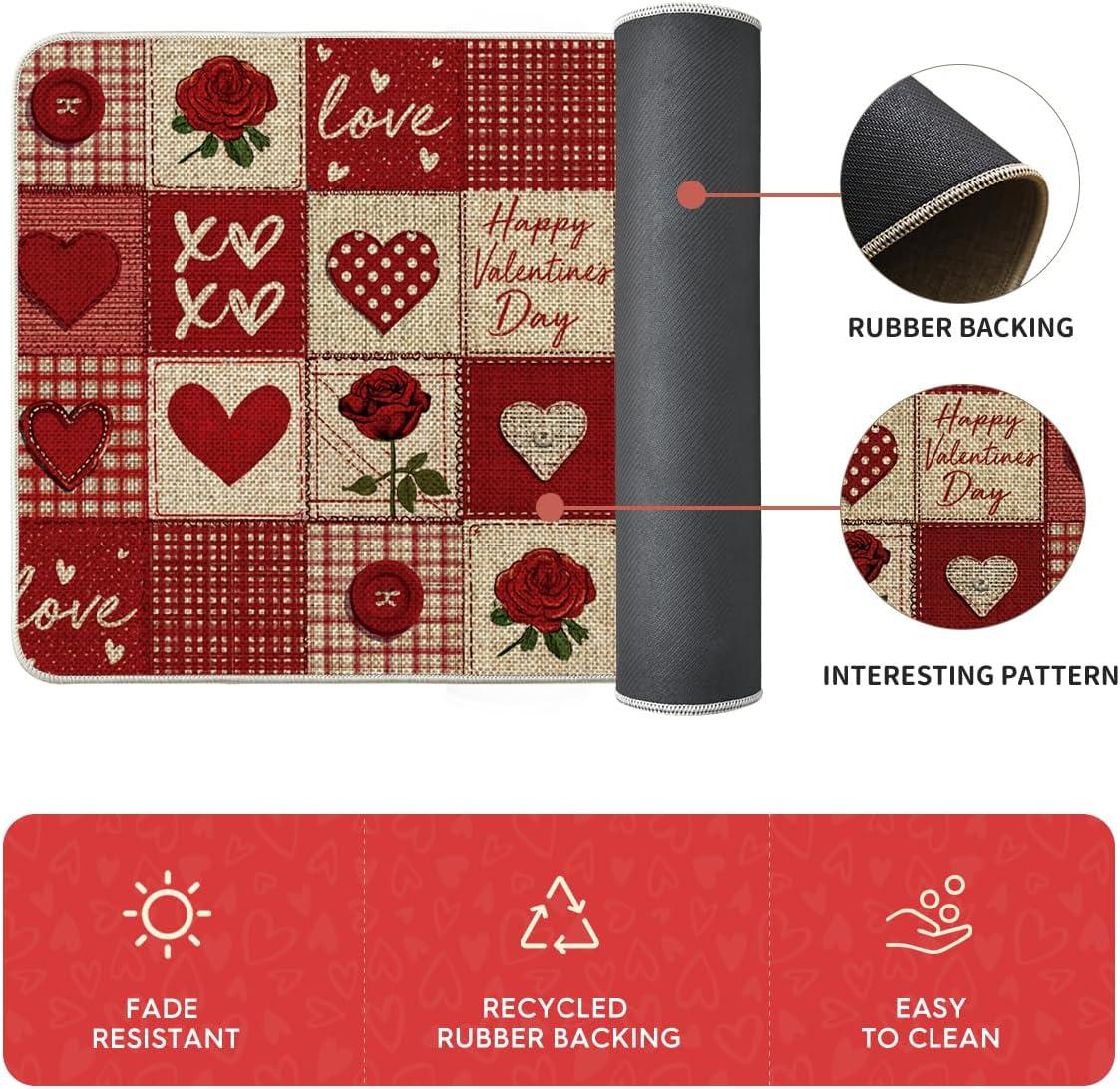image:imageArtoid Mode Buffalo Plaid Love Hearts Valentines Kitchen Mats Set of 2 LowProfile Home Decor Kitchen Rugs for Floor 17x29 and 17x47 Inch